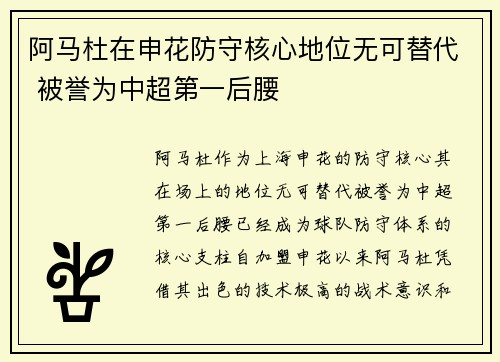 阿马杜在申花防守核心地位无可替代 被誉为中超第一后腰 阿马杜在申花防守核心地位无可替代 被誉为中超第一后腰